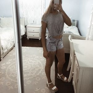 aerie light gray soft scrunch top